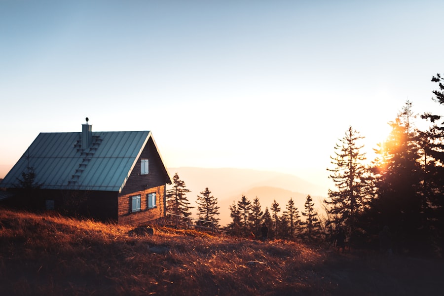 A warm, inviting cabin ready for guests at golden hour
